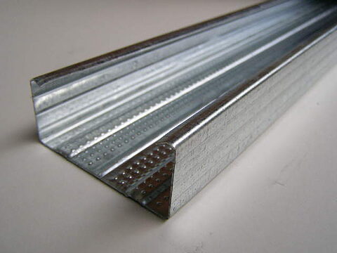 Galvanised suspended ceiling profile seen close up