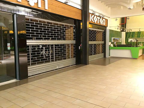Rolling shutter closed at a shop entrance